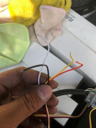 These are the 4 wires. 
Red = Brake
Yellow = Signal
White = DRL
Black = Negative
