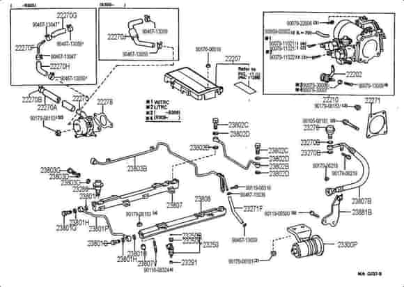 1993-1994 Lexus LS400 Fuel Rail exploded parts diagram.