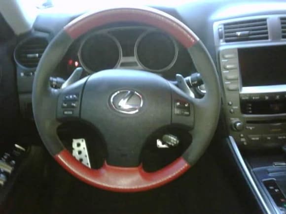 TurinModel Black Alcantara and Red perforated Leather steering wheel