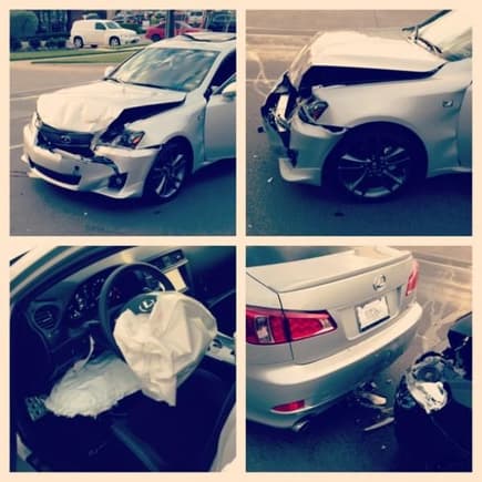 April 24, 2013. My 2013 IS 250 F-Sport that was totaled with 498 miles. $38k  in damages.