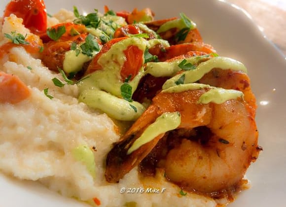 Stone Brewery shrimp with grits