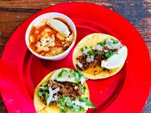 Nothing tells her you love her more than vegan tacos and elote. She has some vegan desert that came with it. Yes they are in a heart shaped package. Looks like she’s gonna miss out on my gift that keeps on giving. Dick in a box. Tacos are asada and chorizo. The other kiddo got chik’ n