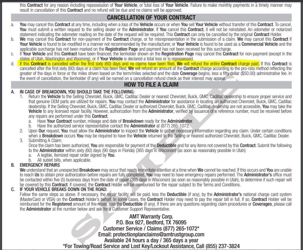 Extended Warranty contract cancellation CorvetteForum Chevrolet