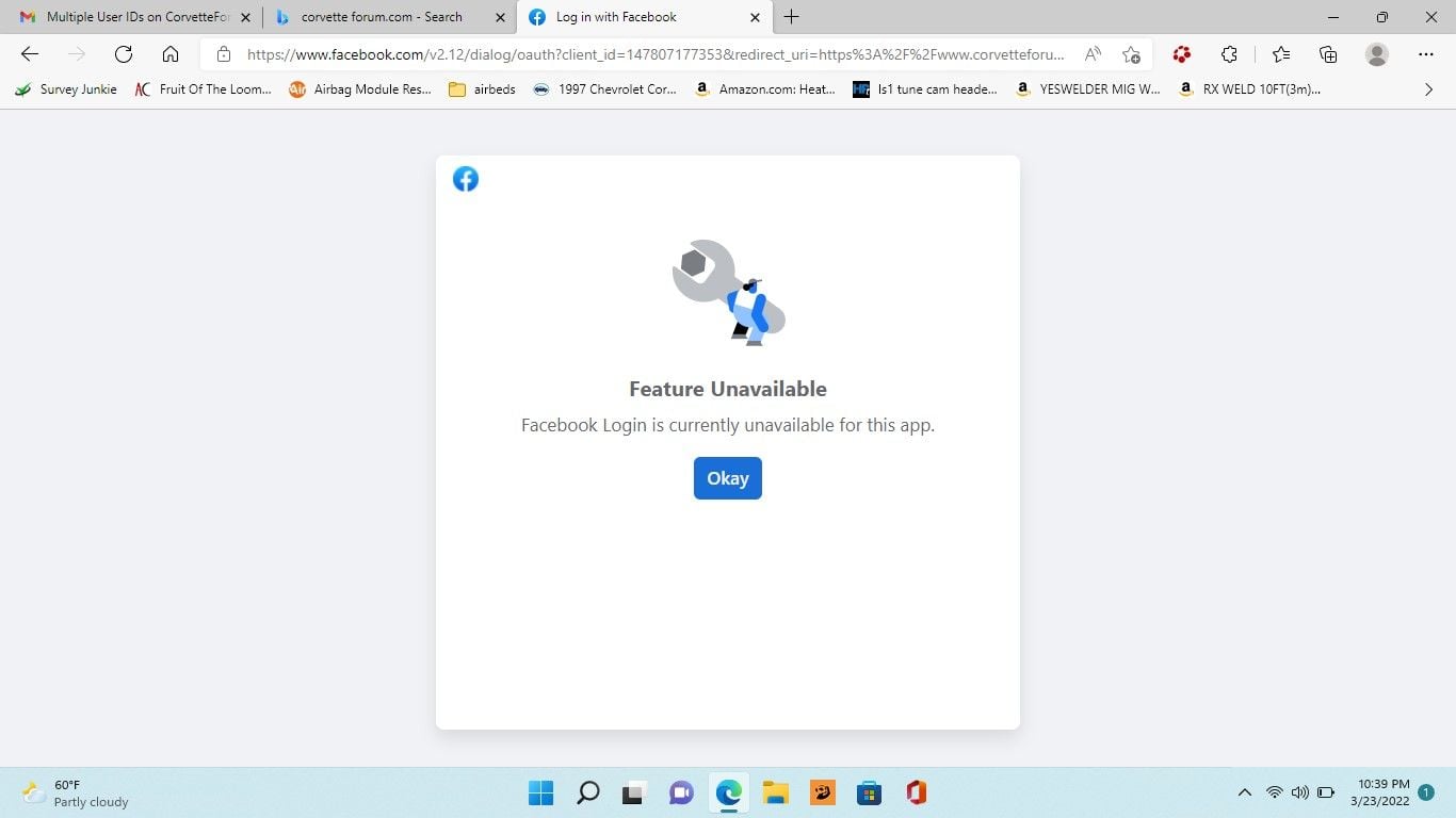 Bug - Feature unavailable: Facebook Login is currently unavailable