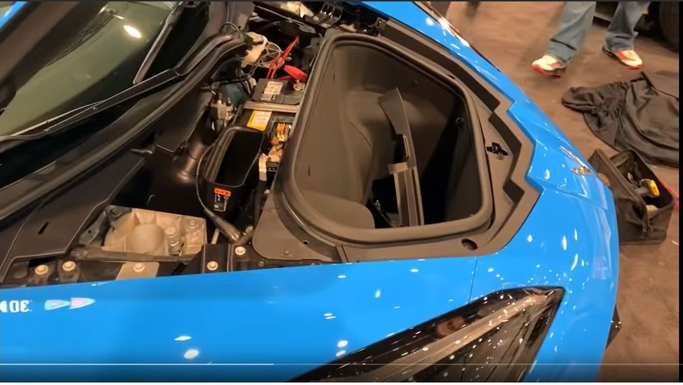 SEMA C8 Open Frunk with battery/wipermotor/shocktower cover removed