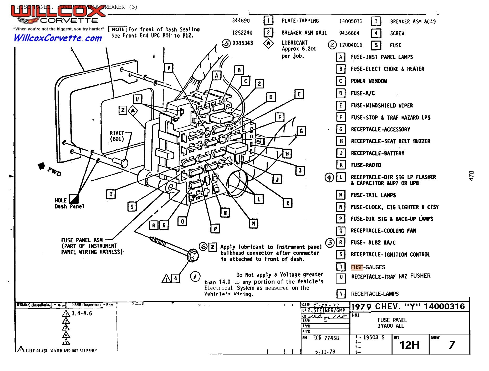1977 Corvette Fuse Box Diagram