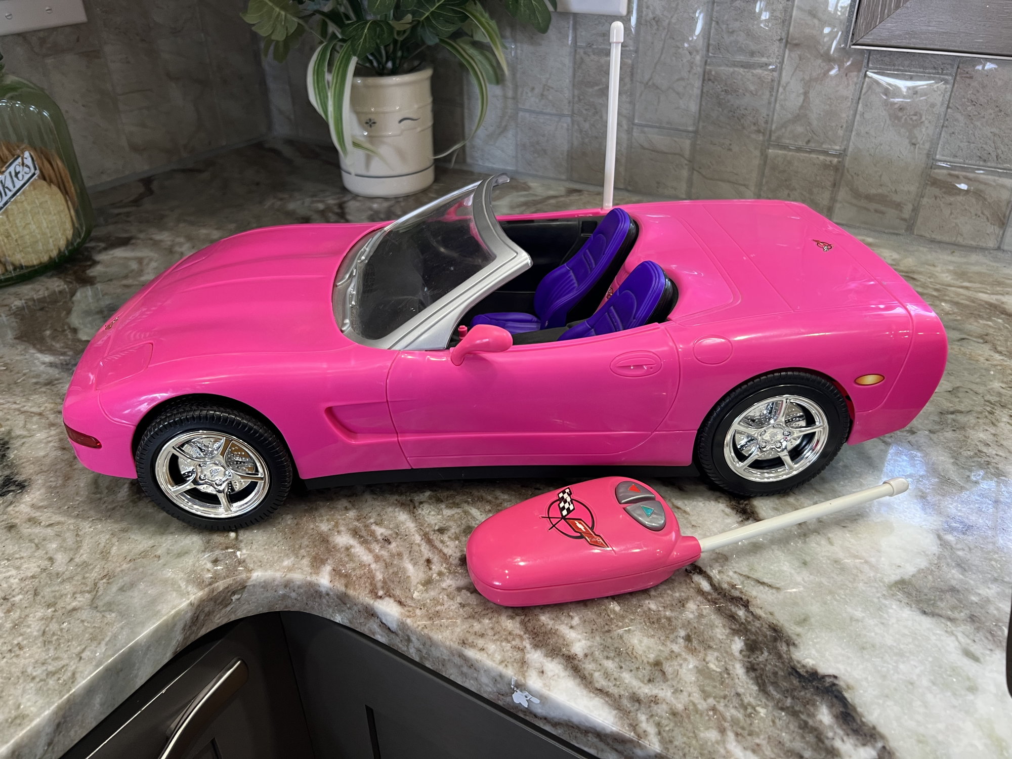 2001 Barbie Remote Control Corvette Convertible Pink Car Mattel W/ Remote  Tested