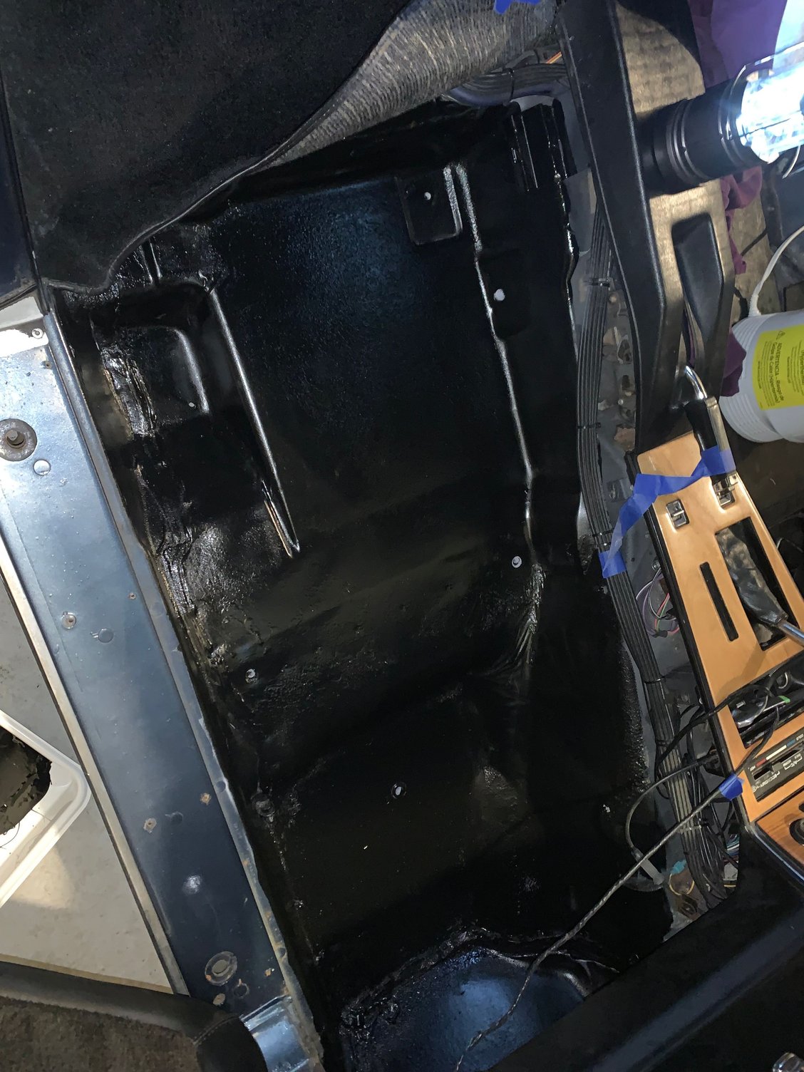 Passenger side, with two coats of paint. Ready for sound dampening mat and carpet