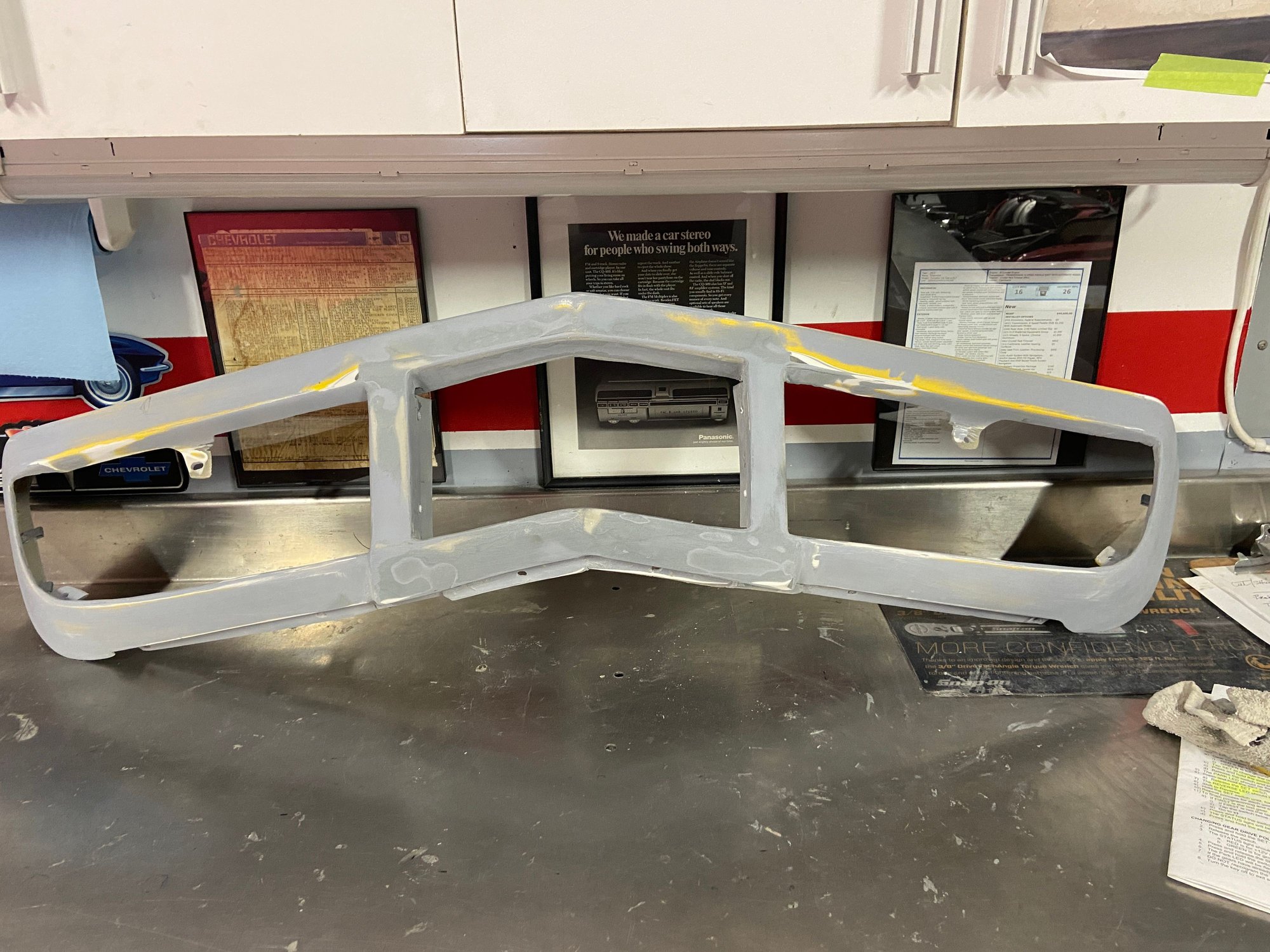 Finished on the bench after I cut out the 2 outside corners to fit the 73 grills