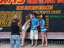 My gf congratulating me after I won first place. She happened to also be chosen as a trophy girl..lots of jealous guys after that, haha.