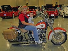 Mimi and Mason, on Mimi's Harley