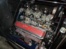 Goodwrench 350 4-bolt main. Stock except for 3-2's and pertronix ignition.