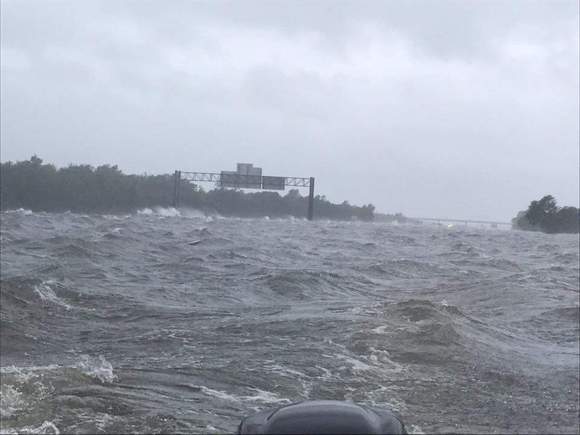 Interstate 10 West of Beaumont, Texas.
 Turned into a  large, deadly lake.