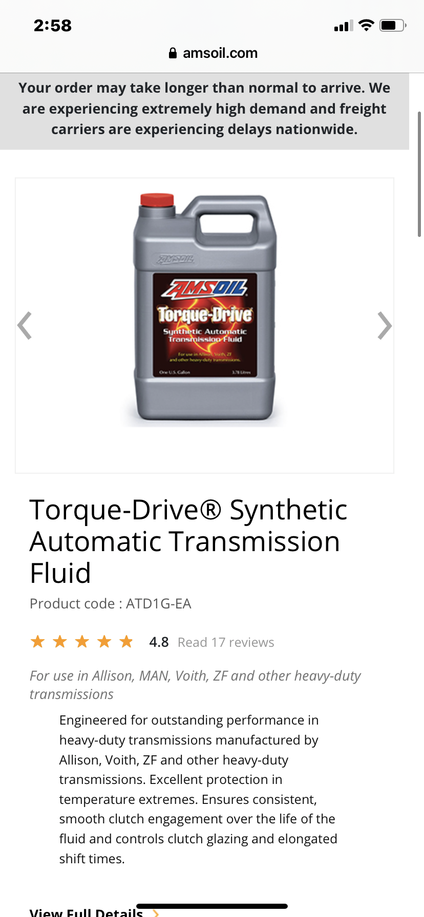 AMSOIL Torque-Drive Synthetic Automatic Transmission Fluid