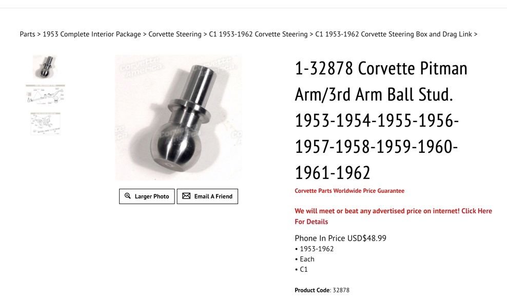 Ball Stud Pitman Arm 1959 C1 CorvetteForum Chevrolet Corvette Forum