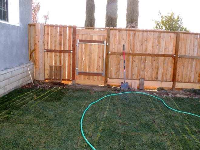 completed the dog yard and put down grass... built gate all by myself and turned out perfectly!