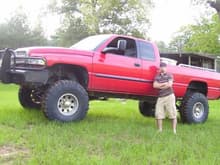My first dodge

2001 3/4 ton diesel. 9 inch lift,40 inch irocs,125 HP. injectors,120 HP. superchips,cold air intake,4 inch exhaust.