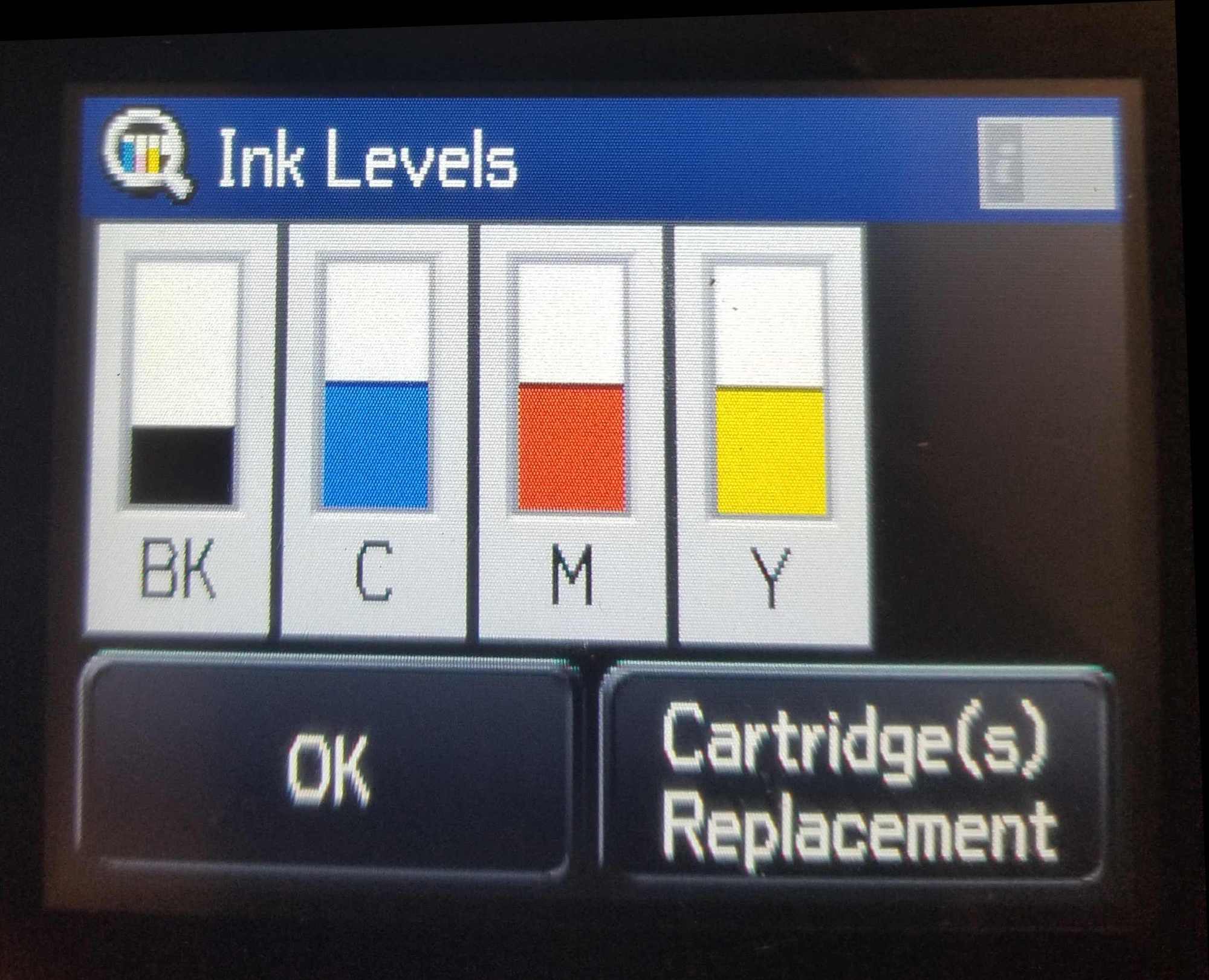 Epson workforce printers showing new ink cartridges depleted after