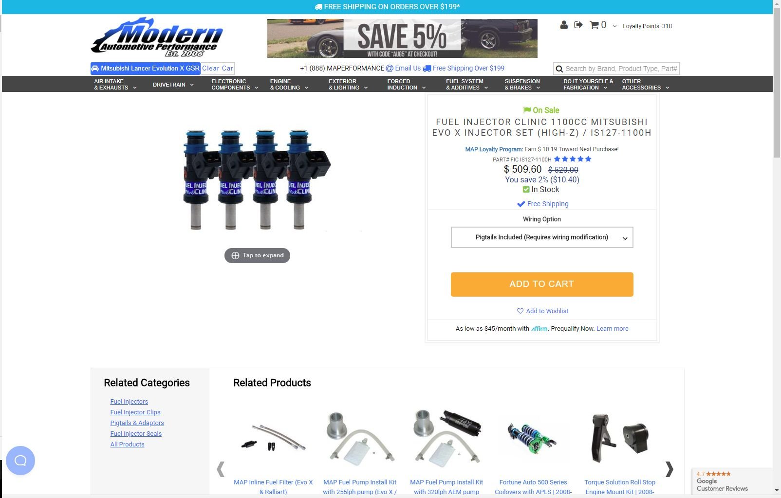 Engine - Intake/Fuel - E85 ready FIC 1100CC Injectors DW65C Fuel Pump Boomba Racing Fuel Rail - Used - 2008 to 2015 Mitsubishi Lancer Evolution - Allentown, PA 18103, United States