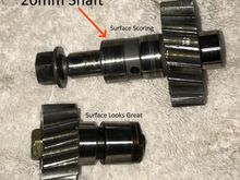 Surface scoring on the main 20mm shaft that spins in the plain aluminium housing.