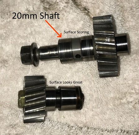 Surface scoring on the main 20mm shaft that spins in the plain aluminium housing.