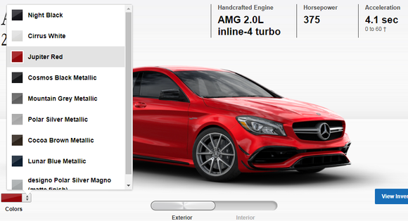 2018 CLA45 AMG North Am market ordering page