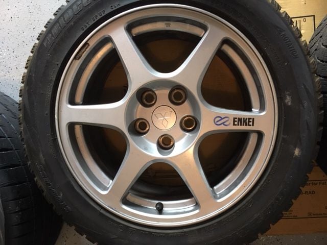 Wheels and Tires/Axles - Stock EVO 8 Enkei Wheels/Bridgestone Blizzard WS60 Tires - Northern Virginia - Used - 2003 to 2006 Mitsubishi Lancer Evolution - Sterling, VA 20165, United States