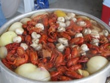 Hot boiled crawfish, a Louisiana tradition.