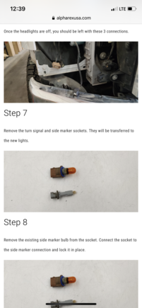 Alpharex instruction site showing 3 connections from truck and the grey socket I am supposed to take out of stock headlight. The converter kit came with the blinker bulb and connector