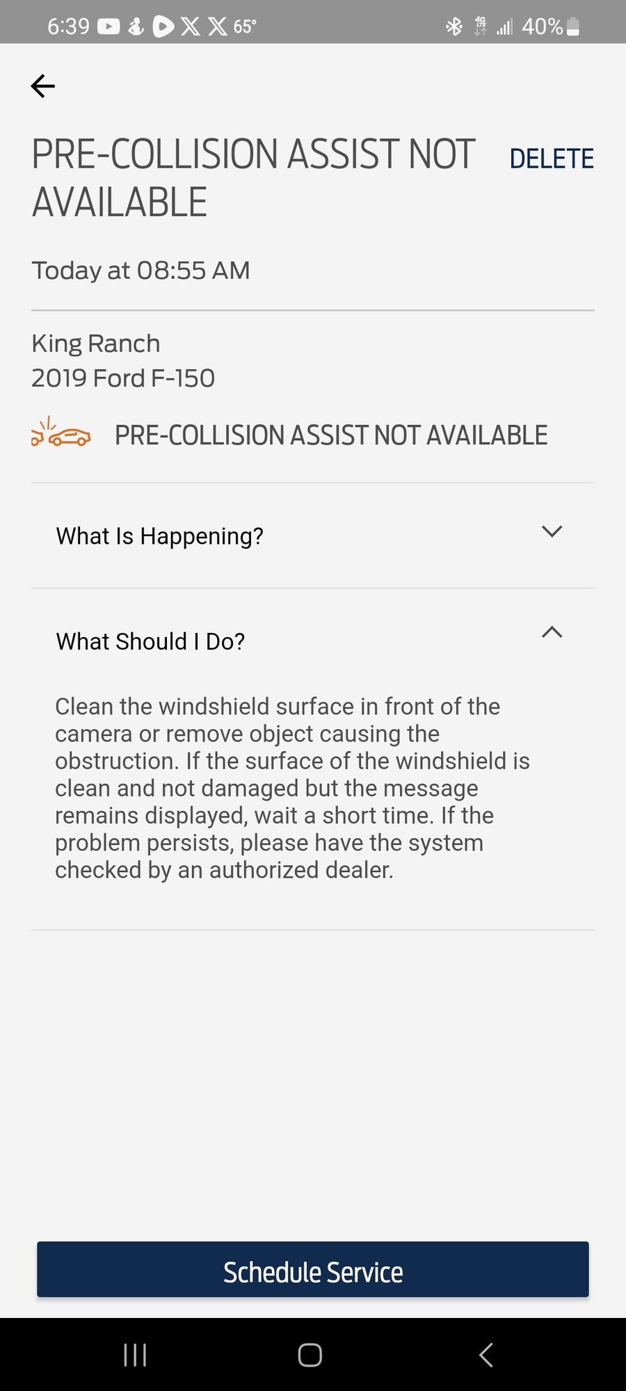 Sensor blocked Adaptive cruise & precolission disabled. Ford F150