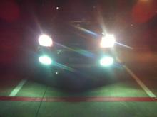At night the light output is still noticeable but oddly enough the tint slightly clears up the bluish color, making the headlights almost white while the fogs are still blue. I also have the output shots if you want to see them too...