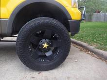 love the wheels, sticker came off two of them, so I took it off the other ones, looks better