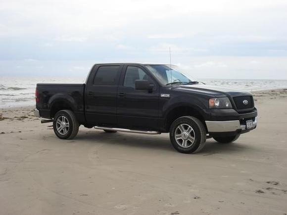 My truck on the beach at Port Aransas, Tx. I had a AS 2" spacer and a Skyjacker 1.5" AAL. Looked pretty good for a 2WD Supercrew...
