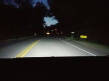 Low beam on clear night, no street lights.