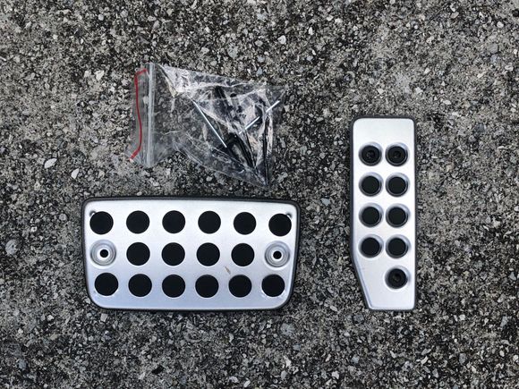 The box came with the gas pedal cover, brake pedal pad, break pedal cover, and rivets. 