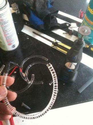 baked acrylic rods and cut notches then wired leds to the ends
