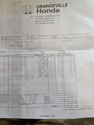 So here's what Honda parts guy said I should have on hand. (The intake and EGR gaskets are on the second one I had purchased earlier and had on the shelf. 