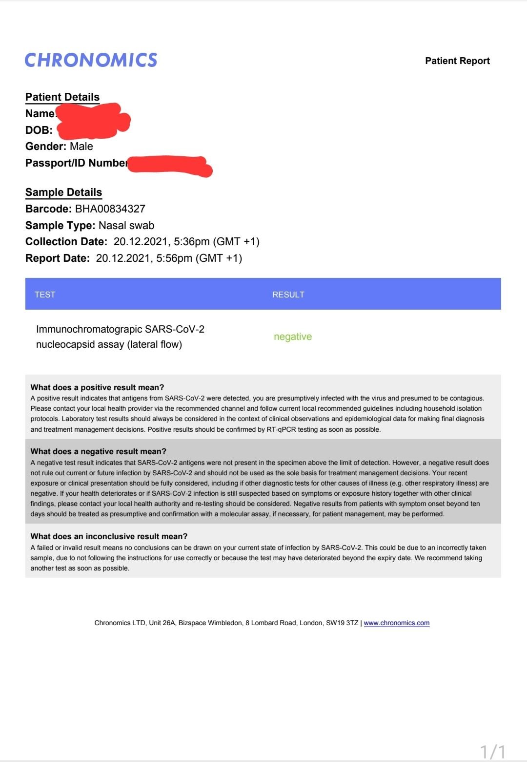 Almost denied boarding due to Chronomics test not saying "antigen