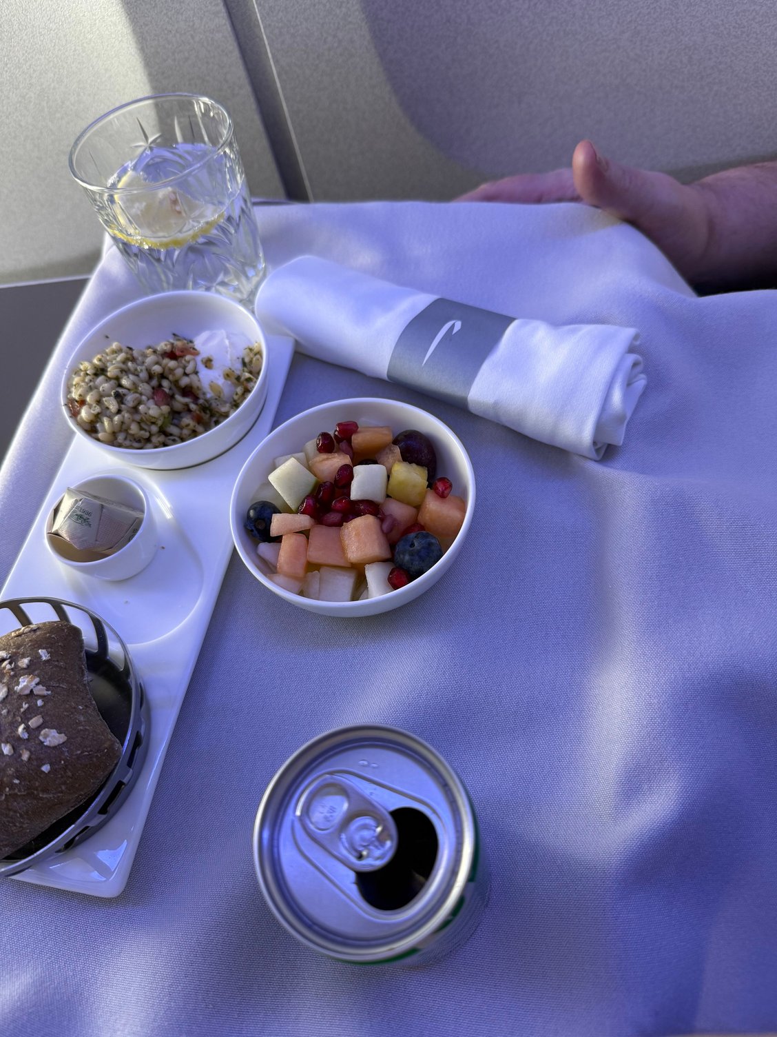My partners seasonal fruit which was a bit sad looking considering it was the only course he ordered. Previous flights have made attempts to zhuzh this up for him or 