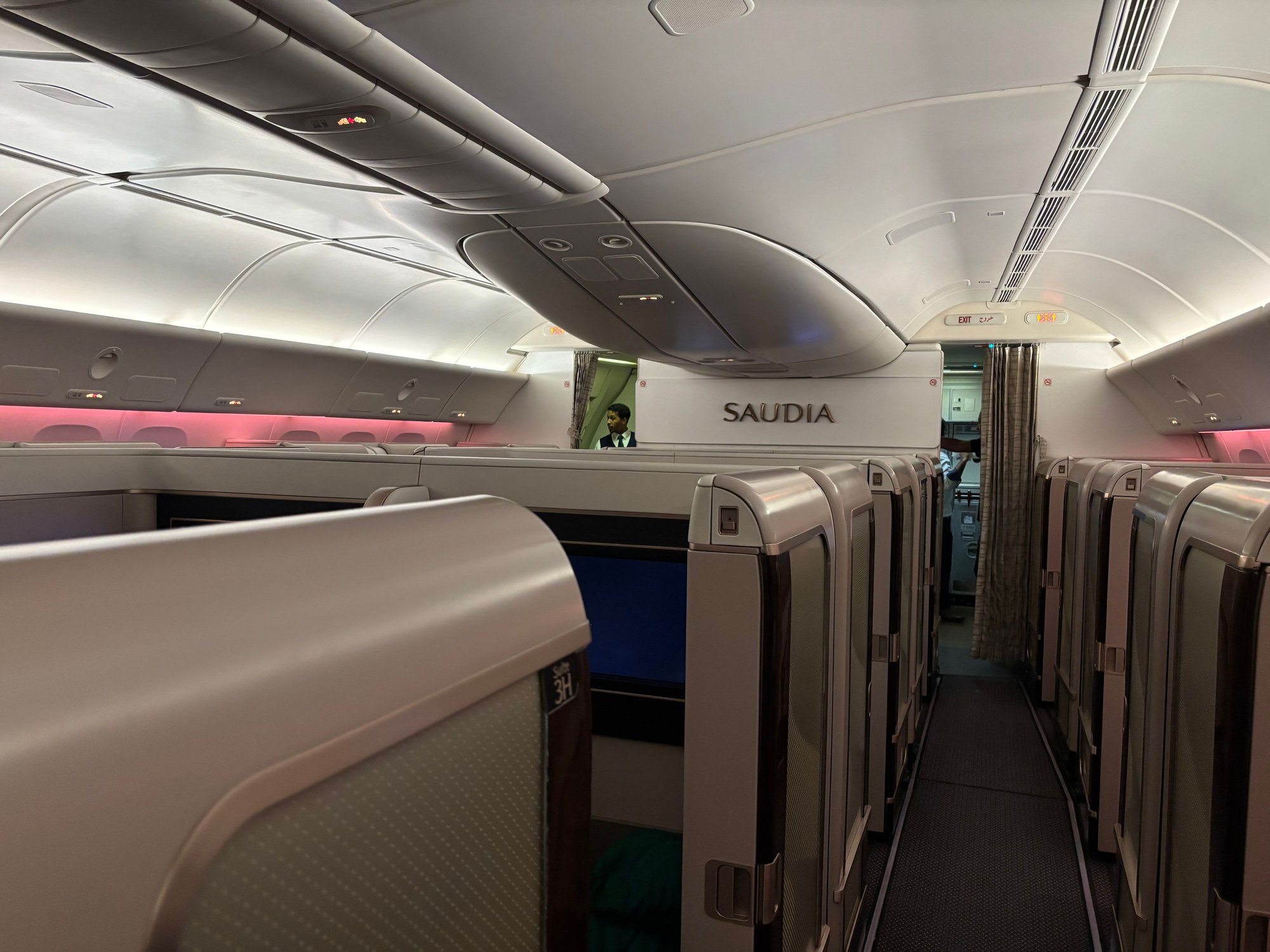 No overhead bins.  Notice the height of the suites.