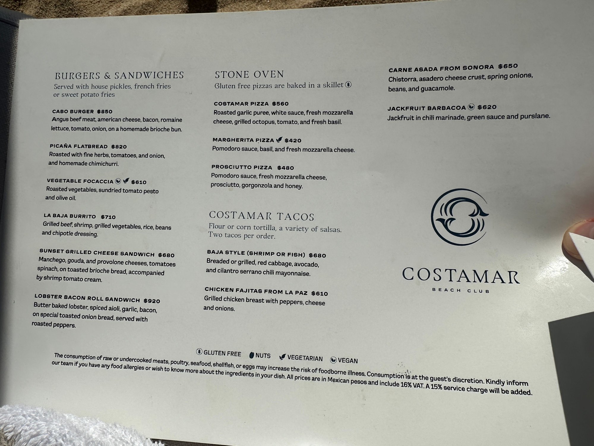 Costamar Food Menu