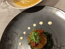 The pumpkin soup was very good, not too sweet. The small but was good. Took about 5 min to get both served.
