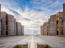 The Salk Institute sits on a cliff overlooking the Pacific Ocean.  Jonas Salk's office was at the very end of the building on the right.