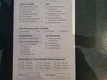 Pre-order breakfast menu for room service