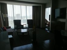 Living area viewed from entry - dining table and wet bar/refrigerator are right of shot.