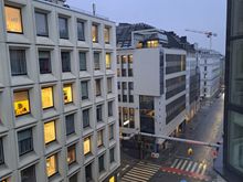 Right view from window down Lichensteinstrasse. U bhan entrance at bottom of photo ( just round the corner from hotel entrance)