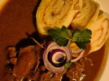 Beef goulash and dumplings. 