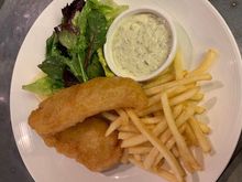 Beer battered cod , ..