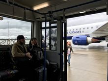 Disembarking via the front stairs 
