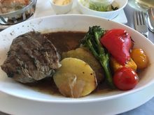 Herb beef tenderloin, perfectly cooked veg and potato Lyonnaise